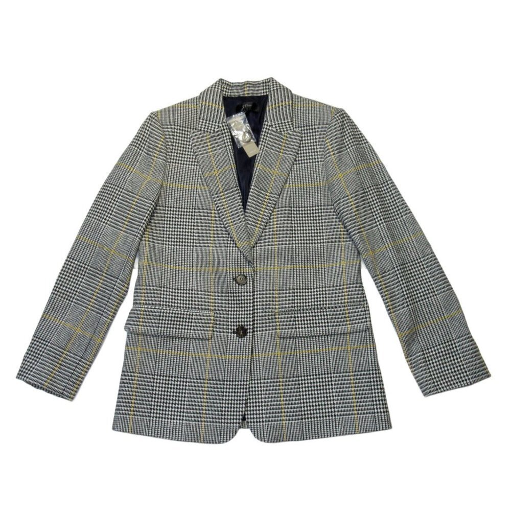 NWT J.Crew Boyfriend Blazer in Black White Glen Plaid Italian Wool Jacket 4